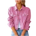 thumbnail image 2 of Veste en Denim Unie pour Femmes à Manches Longues, Cardigan Amincissant, Manteau avec Poches, Haut, 2 of 5