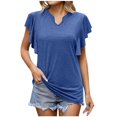 thumbnail image 1 of Birdeem Womens Spring and Summer Flounce V-Neck Solid Color Bottom T-Shirt Hollow Top, 1 of 8