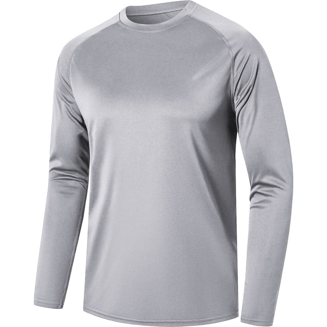 HAiming Men's Tee Shirts Long Sleeve Lightweight Breathable Solid Color Crew Neck Casual Sports Tops