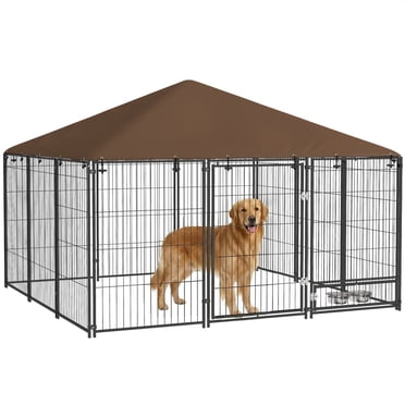 PawHut 6.9' x 6.9' x 5' Outdoor Dog Kennel with Canopy, Rotating Bowls