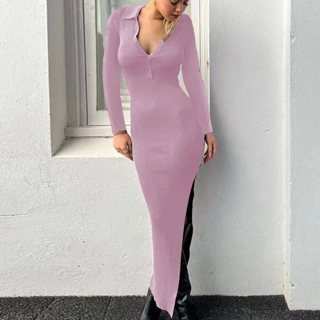 Gspmoly Robe pour Femmes, Robe Polyvalente pour Femmes à Col Rabattu, Couleur Unie, Mode, Ajustée, à Découpes, Robes d'Été pour Femmes jusqu'à 60 % de Rabais