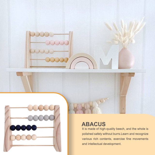 Wood Abacus Toy Beads Counting Playthings Simple Design Home School Wood Early Education Math Learning Toys Educational Prop Home Decoration Blue