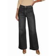thumbnail image 1 of Jean à Jambe Grand pour Femme Taille Haute Jambe Droite Pantalon en Denim Extensible avec Poches Noir G, 1 of 8