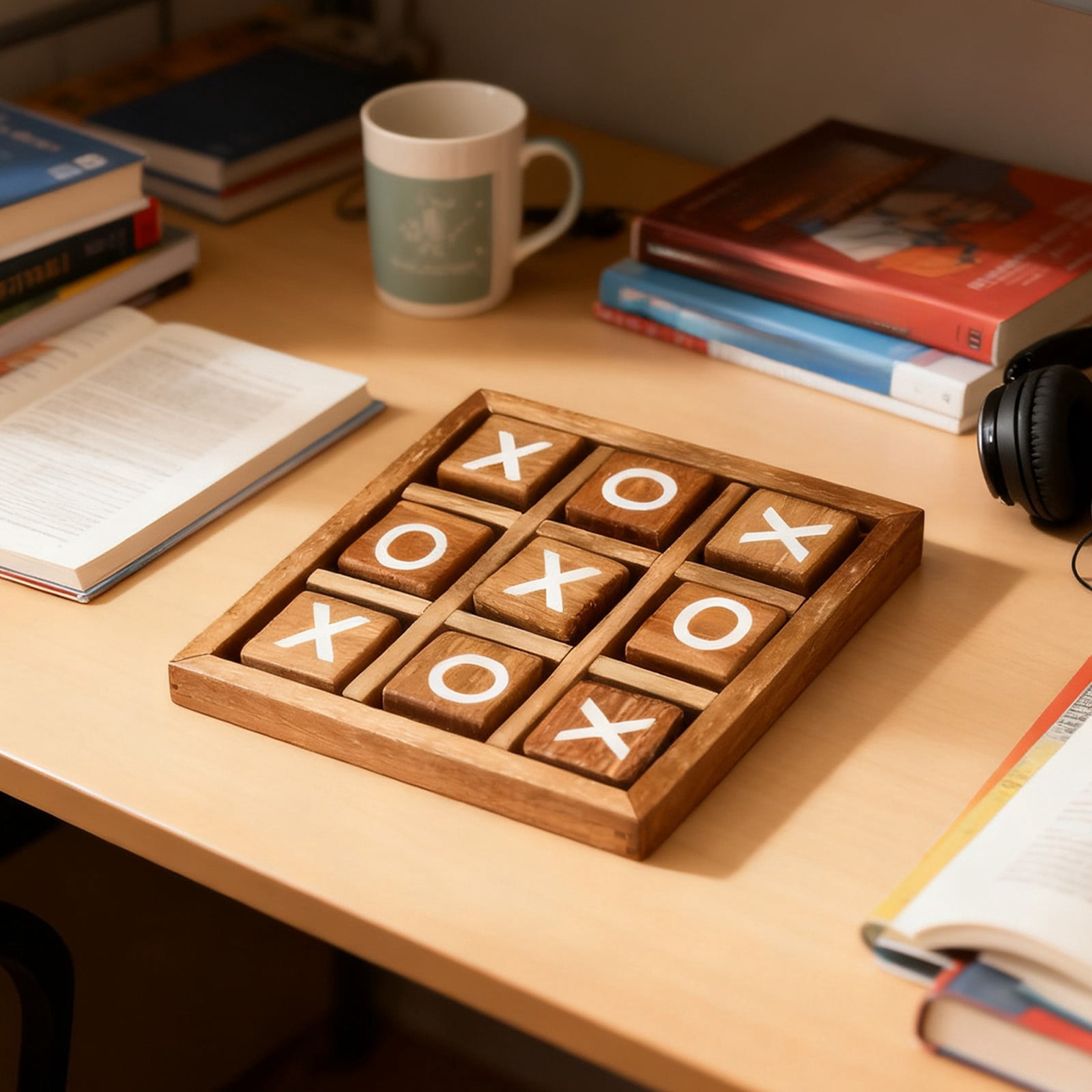 TOUMENY Tic Tac Toe Board Game, Educational Travel Strategy Game for Kids, Portable Wooden Family Party Gift