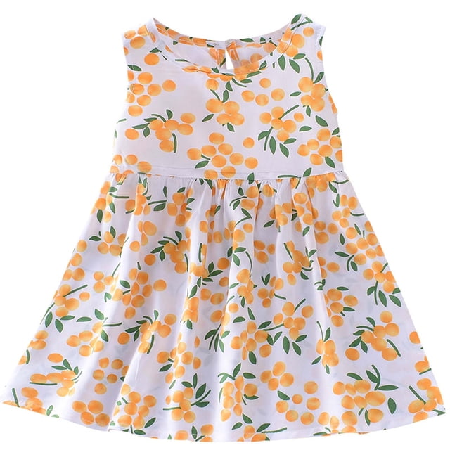 yoeyez Robes pour Filles 14-16 Ans Tout-Petit Enfant Bébé Filles Sans Manches Imprimé Graphique Débardeur Robe d'Été Plissée Ample Col Rond Robe Soleil Robe Décontractée pour Filles Jaune,5-6 Ans