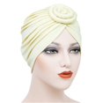 thumbnail image 3 of Women Solid Color African Turban Flower Knot Pre-Tied Bonnet Beanie Cap Headwrap, 3 of 6