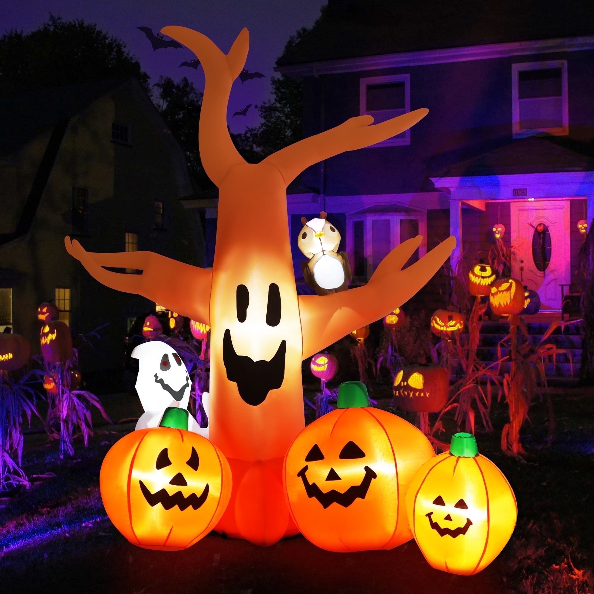 Yexmas 8FT Halloween Inflatables Dead Tree,Outdoor Halloween Decorations with Built-in LED Lights,Halloween Blow Up Yard Decorations with Pumpkin,Ghost,and Owl