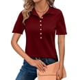 thumbnail image 2 of Besolor Womens Short Sleeve T Shirts Business Casual Collared Button up Tops Summer Office Work Blouses Tees, 2 of 7