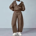 thumbnail image 1 of UPPADA Gym Clothes for Woman Set,Women Two Piece Fall Outfits 2 Pc Oversized Outfits Fleece Zip up Hoodie Matching Drawstring Joggers Tracksuit Sets with Pockets Brown,XL, 1 of 7