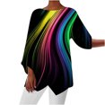 thumbnail image 1 of Pompotops Mode Femmes Imprimé T-shirt Mi-Longueur Manches 3/4 Blouse Col Rond Casual Tops Dégagement, 1 of 5