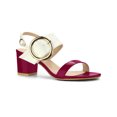 thumbnail image 1 of BLISSFUL STEP Slingback Sandals Contrast Color Chunky Heel Big Circle Buckle Sandals Hot Pink White 6, 1 of 7
