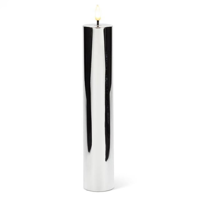 Set of 2 Metallic Silver Flameless Led Pillar Candle