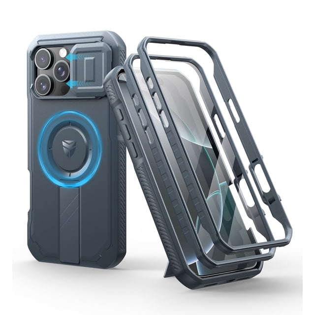 Dexnor for iPhone 16 Pro Max Case with Slide Camera Cover & Adjustable Kickstand & Built-in Screen Protector,Compatible with MagSafe Shockproof Bumper Case Heavy-Duty Magnetic Protective Cover,Blue