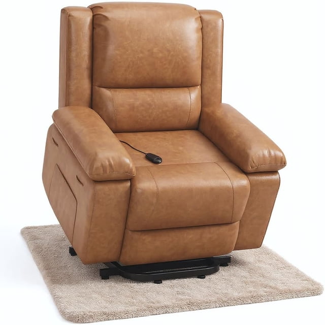 Bingirl 22 - Inch Power Lift Recliner Chair in PU Leather with Massage and Heat (Retro Brown)