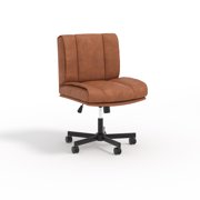Criss Cross Office Chair with Wheels,Armless Wide Office Chair with Comfy PU-Leather and Adjustable Back & Height,Modern Swivel Desk Chair for Home Office