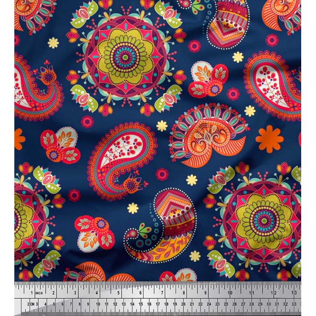 Soimoi polyester Crepe Fabric Mandala & Paisley Ethnic Print Fabric by Yard 52 Inch Wide