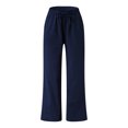thumbnail image 5 of Pantalon Grand en Coton et Lin pour Femmes, Habillé Décontracté, Couleur Unie, Taille Haute, Pantalon de Détente, Pantalon Capri d'Entraînement pour Femmes, 5 of 5