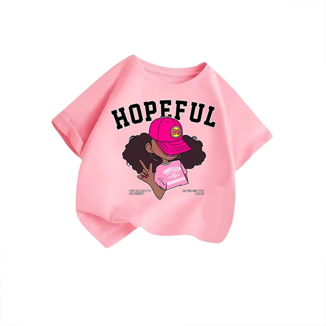 T-shirts Filles Été Cool Imprimé Graphique Col Rond Manches Courtes Décontracté Hauts Filles Rose 13-14 Ans