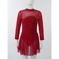 thumbnail image 3 of Linjinx Filles Enfants Justaucorps Robe de Danse Ballet à Manches Longues en Maille à Strass Assemblée Costume de Compétition de Patinage Artistique Bourgogne 12, 3 of 7