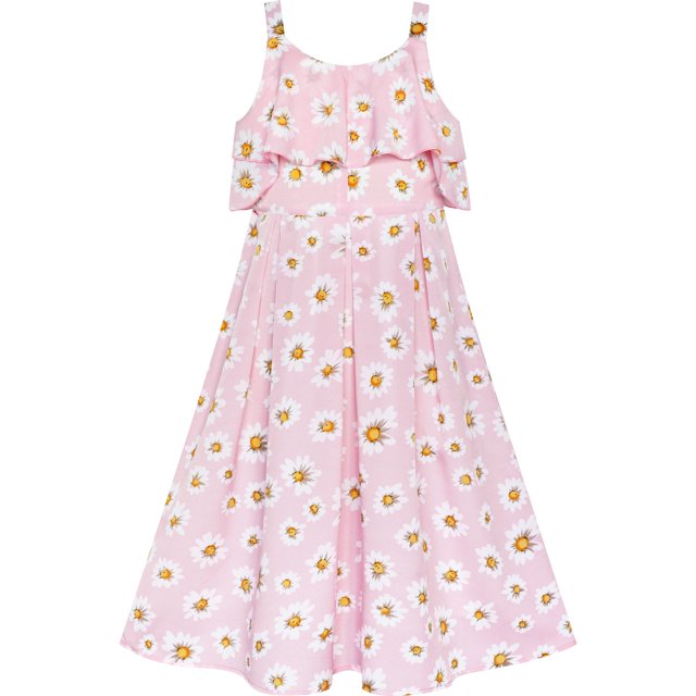 Robe Fille Rose Sans Manches Marguerite Florale Fête de Pâques Printemps 6 Ans