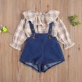 thumbnail image 3 of Xingqing Newborn Baby Girls Long Sleeve Ruffle Collar Plaid Pullover Suspender Pants, 3 of 9