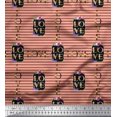 thumbnail image 1 of Soimoi Orange Modal Satin Fabric Stripe & Floral Alphabet Text Decor Fabric Printed Yard 42 Inch Wide, 1 of 3