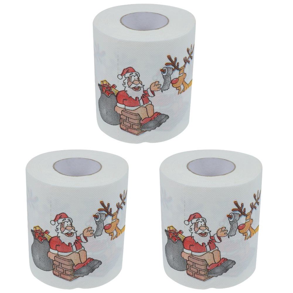 LNGOOR 3pcs Christmas Themed Tissue Roll Cartoon Printed Toilet Paper Festival Paper Towel for Kitchen Bathroom (Santa and Elk)