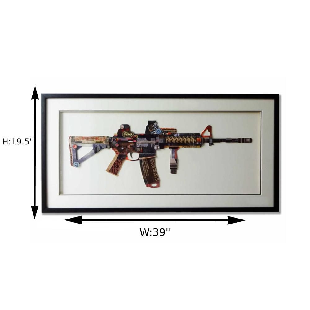 Painting, drawing ,art wall ,Gun Collage Art<br>with Black PS Frame<br>(19.5" H x 39" W x 1.18" D)