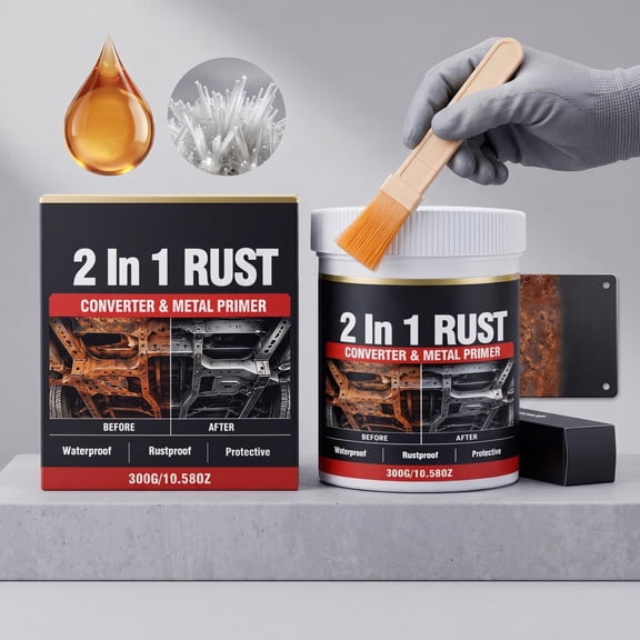Amzcrzy Fournitures pour la Maison et le Bureau, Outils et Amélioration de la Maison, Convertisseur de Rouille 2 en 1 et Revêtement Inhibiteur de Rouille d'Opposition en Métal Résistant à la Chaleur pour Voiture Industriel Toutes Surfaces Métalliques 300 g, Apprêt Métallique