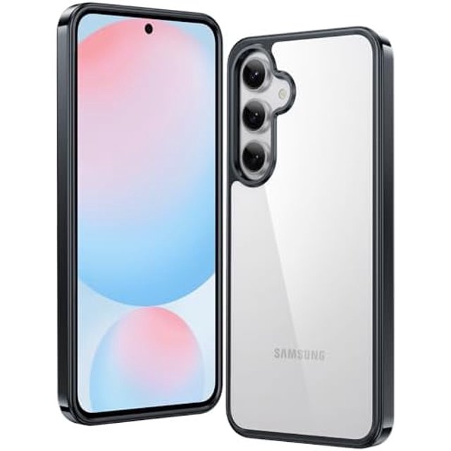 KOMI for Samsung Galaxy S24-FE Case: Clear Military Grade Drop Protection Anti Yellowing Slim Case - Rugged Shockproof Protective Transparent Cell Phone Cover Black