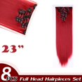 thumbnail image 2 of Rallonges de Cheveux Droites à Tête Complète à Clip, Synthétiques, 8 Pcs, 18 Clips, Postiche pour Femmes, 2 of 5