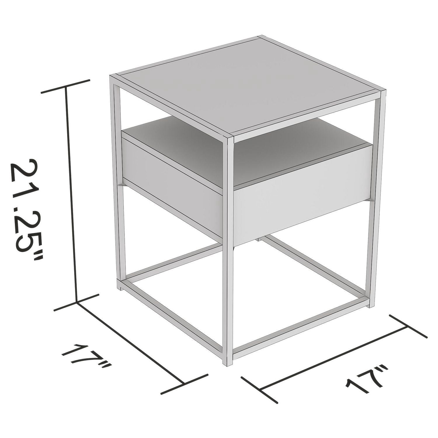 Safdie & Co. Table D'Appoint 17L Ciment Foncé 1 Tirroir Haut En Verre Métal Noir