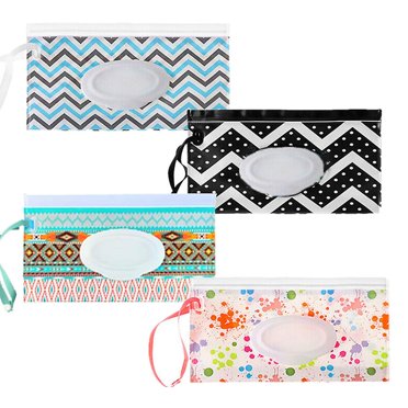 Lot de 4 Distributeurs de Lingettes pour Bébé, Porte-Lingettes Portable Rechargeable, Contenant de Lingettes pour Bébé, Distributeur de Lingettes, Pochette Réutilisable de Lingettes Humides de Voyage
