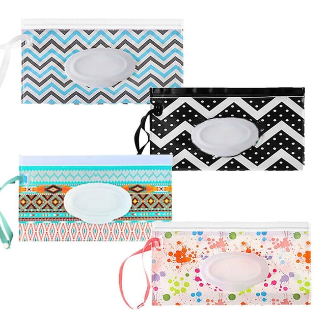 Lot de 4 Distributeurs de Lingettes pour Bébé, Porte-Lingettes Portable Rechargeable, Contenant de Lingettes pour Bébé, Distributeur de Lingettes, Pochette Réutilisable de Lingettes Humides de Voyage
