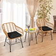 thumbnail image 3 of Costway 3PCS Patio Rattan Bistro Furniture Set Cushioned Chair Table Black, 3 of 10