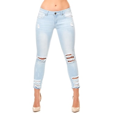 V.I.P.JEANS Femmes Ourlet Effiloché Ajusté Usé Déchiré Juniors Plus