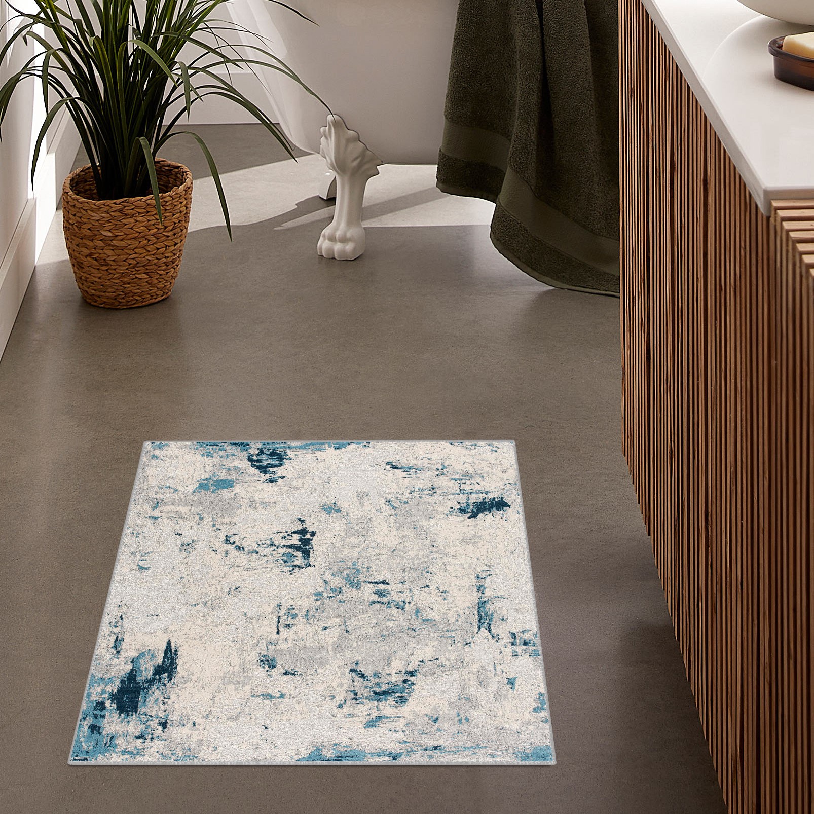 Tapis d'intérieur abstrait Rug Branch Vogue 2' x 5' (taille exacte : 2'3" x 5'), bleu crème, contemporain - Entrée, couloir, salle de bain et cuisine