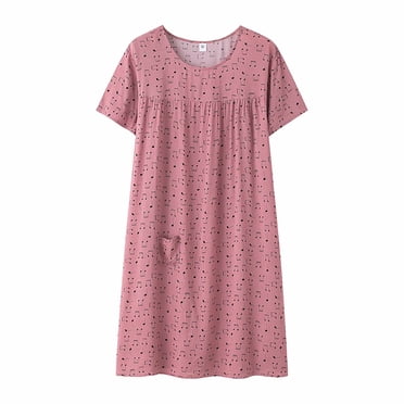 UANWENN Summer Silk Short Sleeved Sleep Dress for Middle Women Loose Fitting Home Wear Elderly Sleepwear Plus Size Dress Print Tee Long plus Women plus Size Summer Nightgown Oversized Night Shirts