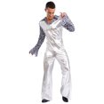 thumbnail image 2 of iiniim Men Shiny Metallic Jumpsuits 70s Disco Dance Leotards Stage Performance Costume Wide Leg Rompers Silver L, 2 of 7