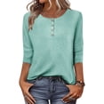 thumbnail image 2 of Lenpel Hauts pour Femmes à Manches 3/4 Printemps Été Col Ras du Cou Quart de Bouton T-Shirts Décontractés Tunique Tee Blouses, 2 of 7