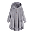 thumbnail image 4 of XZNGL Plus Size Tops for Women Plus Size Button Plush Tops Hooded Loose Cardigan Wool Coat Winter Jacket Womens Plus Size Tops Plus Size Womens Tops Plus Size Cardigans for Women, 4 of 5