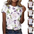 thumbnail image 1 of Économies du Printemps! CEHVOM T-Shirts Graphiques Floraux pour Femmes, T-Shirt à Manches Courtes Boho à Imprimé Paysage Floral pour Femmes, Col Rond Ample Décontracté d'Été Décontracté Ample Basique Confortable T-Shirts Boho Hauts 2023, 1 of 5