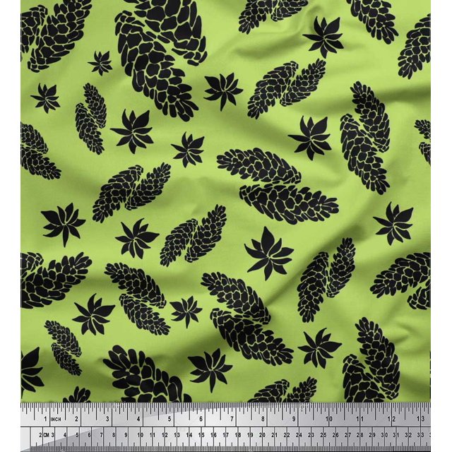 Soimoi Green polyester Crepe Fabric Star Anise & polyester Fruits Decor Fabric Printed Yard 52 Inch Wide