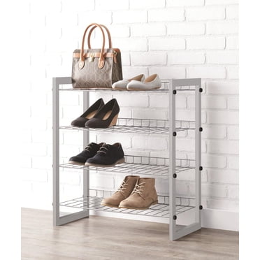 Étagère à chaussures MAINSTAYS à 4 niveaux avec cadre en bois et étagère métallique, cadre marron
