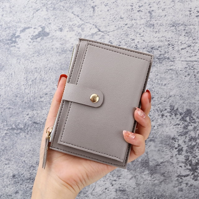 Gspmoly Mini Wallet for Woman, Women's Short Multifunctional Zipper With Multiple Card Slots Buckle Zipper Loose Change Wallet Leather Wallets for Women Gray Free Size