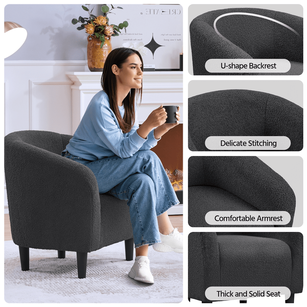 FullFurnique Fauteuil en Tissu Bouclette avec Dossier et Accoudoirs