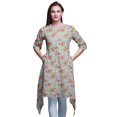 thumbnail image 1 of Bimba Kurti Asymétrique à Imprimé Floral Feuilles Bleues et Pivoines pour Femmes Robe d'Été Indienne Tunique XSmall, 1 of 6
