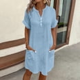 thumbnail image 2 of Robes Bleu Royal Clair pour Femmes à Col en V avec Boutons pour Femmes Manches Courtes Basique Midi Longueur Genou Automne Été Robes 2025 Vêtements Coupe Régulière S, 2 of 6