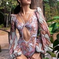 thumbnail image 1 of Qertyioot Maillot de Bain Mode pour Femmes, Bikini à Col en V Imprimé à Liens, 1 of 7