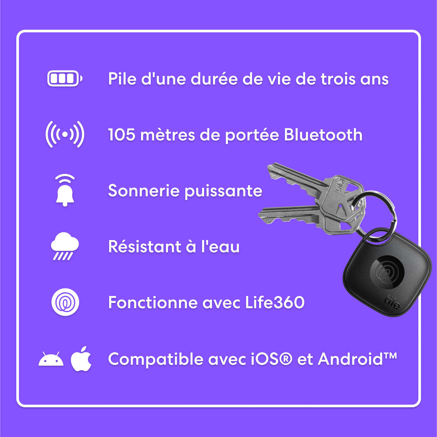 Life360 Tile Mate (2024) Bluetooth Tracker, both iOS and Android Compatible. 4-Pack Black